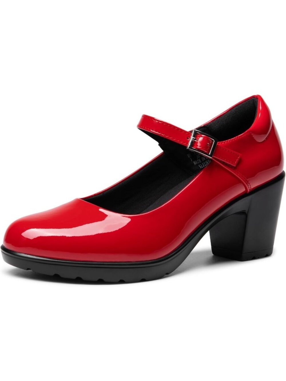 Dream Pairs Women's Red Pat Round Toe Low Chunky Mary Jane Arch Support Heels